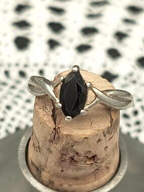 Vintage 925 Silver Avon Black Onyx Marquise Ring